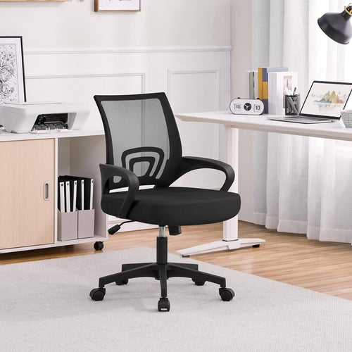 Office Chair Mid Back Swivel Lumbar Support Desk Chair, Height