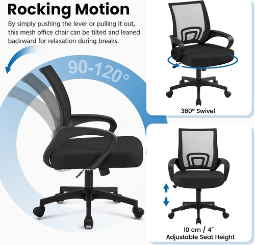 Office Chair Mid Back Swivel Lumbar Support Desk Chair, Height