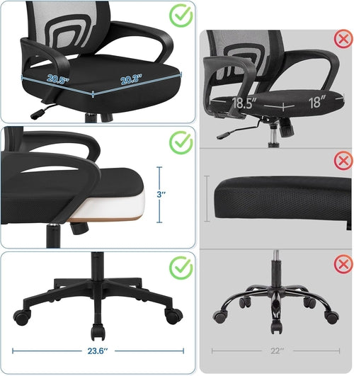 Office Chair Mid Back Swivel Lumbar Support Desk Chair, Height