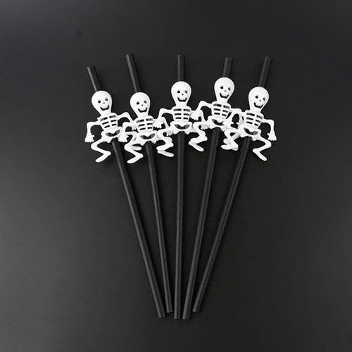5 Pcs Phantom Straws Halloween Skull Straw