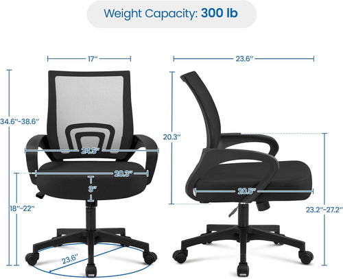Office Chair Mid Back Swivel Lumbar Support Desk Chair, Height
