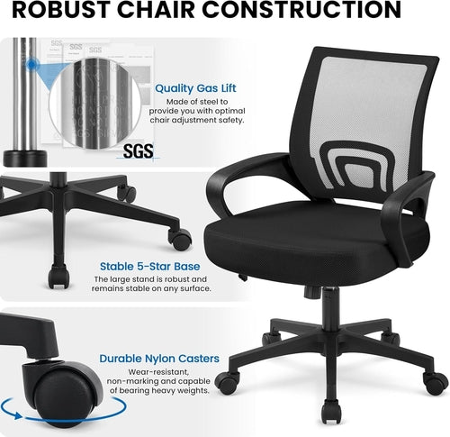 Office Chair Mid Back Swivel Lumbar Support Desk Chair, Height