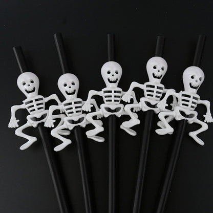 5 Pcs Phantom Straws Halloween Skull Straw