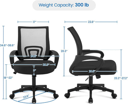 Office Chair Mid Back Swivel Lumbar Support Desk Chair, Height